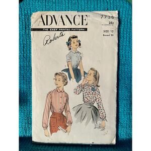 Advance 7738 girls button down blouse 1950s
